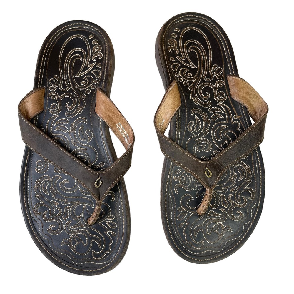 Brown Embroidered Women's Sandals